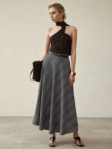 MOTF PREMIUM WOMEN'S BELTED A-LINE SKIRT, AUTUMN/WINTER - Blue - View 5