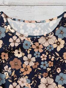 EMERY ROSE Áo kiểu nữ cổ tròn tay bồng in hoa, thích hợp mặc đi nghỉ mát. - Màu xanh lam - Xem 4