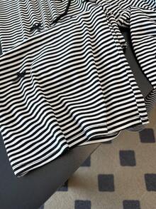GlowEve CURVE Plus Size Women Casual Elastic Waist Striped Knit Straight Leg Pants, Comfortable For Everyday Wear Stripe Pants Striped Set - Black and White - View 4