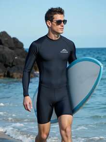 Manfinity Swimmode 男士沙滩度假休闲印花连体泳衣 - 黑色 - 查看 4