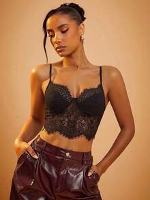 Hauture Top corset de encaje y cuero sintético - Negro - Ver 6