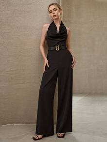 MOTF PREMIUM MONO CON CUELLO DRAPEADO, ESPALDA DESCUBIERTA Y CINTURA CEÑIDA, ELEGANTE Y MINIMALISTA, ADECUADO PARA COMMUTING Y USO DIARIO - Negro - Ver 1