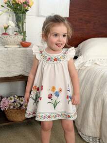 LMoss Kids Baby Girls Cute Floral Print Cap Sleeve Dress - Multicolor - View 6