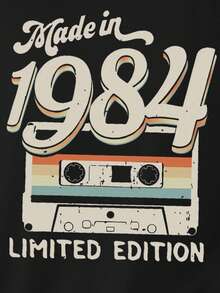 SHEIN LUNE 极简豹纹苹果街头度假风，胸前数码印花，居家舒适之选，女士T恤图案上衣 - 黑色 - 查看 6