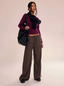 MUSERA 针织圆领长袖上衣，休闲度假机场休闲秋季返校优雅情人节春夏装 - 中紫紅色 - 查看 4