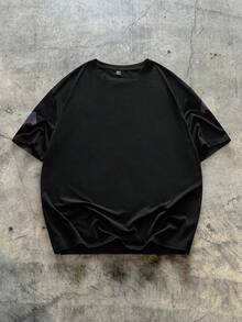 EASEVO Plus Size Men's Casual Crew Neck Letter Slogan Print Short Sleeve T-Shirt, Versatile For Commuting And Outings - Black - View 3