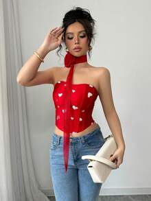 SHEIN Elenzya Khăn choàng cổ dài bằng ruy băng họa tiết xương cá kiểu dáng mới cho Ngày Valentine, thích hợp cho nữ dự tiệc, Halloween, Giáng sinh, các sự kiện ngày lễ và hẹn hò. - Nhiều màu - Xem 5