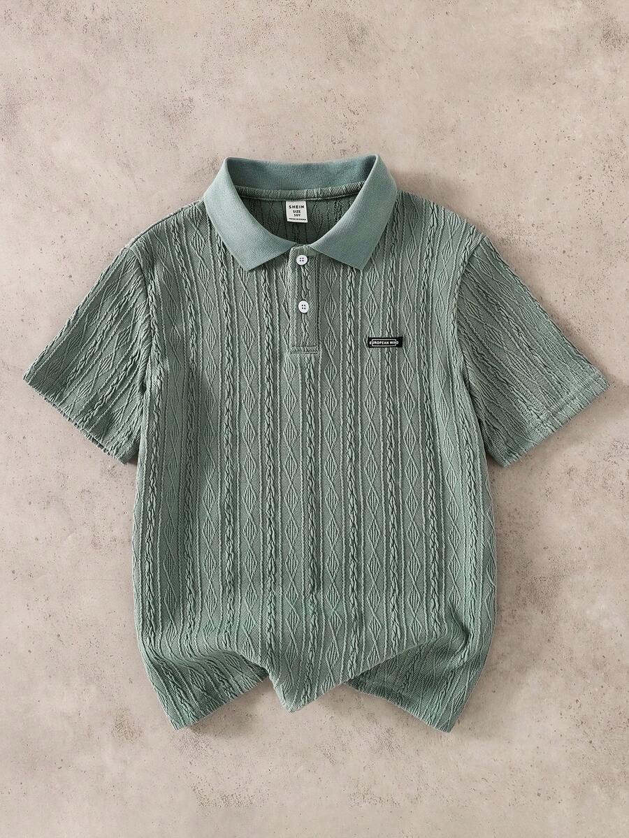 SHEIN Boys' Casual Textured Polo Shirt, Collared, Fashion Summer New Arrival