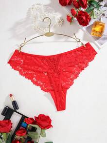 SHEIN Women's Plus Size Lace Back Strap Panties - Red - View 2