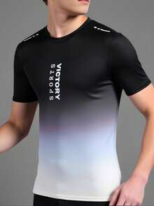 SHEIN 青少年男童黑白渐变运动字母撞色圆领T恤，休闲运动服，舒适时尚，适合日常穿着、上学、郊游、篮球、足球、健身等户外运动，春夏皆宜。 - 黑與白 - 查看 6