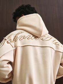 TOKVUE Áo nỉ chui đầu nam phong cách đường phố phổ biến, chất lượng cao, thêu logo INS, phối màu tương phản, kiểu dáng thường ngày, thoải mái, phù hợp với trang phục đường phố. - Màu be - Xem 4