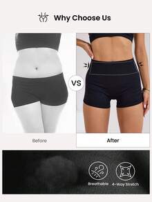 Easithlete 女士高腰提臀罗纹瑜伽短裤 - 收腹、高弹、防走光、运动短裤 - 黑色 - 查看 7