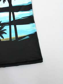 Manfinity Swimmode 男士棕榈树印花插肩短袖防晒衣 - 黑色 - 查看 4