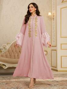 Al Najma Đầm nữ sang trọng, thanh lịch, tay phồng xếp ly, thiết kế riêng. - Hồng - Xem 3