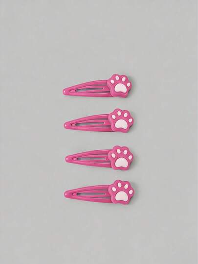 Anime 4 PCS Rose Red And White Cat Claw Hairpins, Cute Claw BB Hairpins, Daily Versatile Cartoon Hair Accessories.