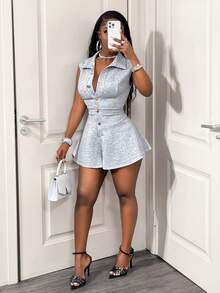 BamGleam 女士性感无袖灰色连体衣 - 灰色 - 查看 6