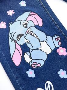 SHEIN 时尚休闲宽松水洗柔软爱心图案印花牛仔裤，适合少女夏季穿着