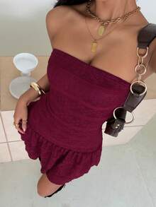SHEIN MOOSTA Vestido mini bandeau de unicolor sexy y de moda para mujer - Burdeos - Ver 1