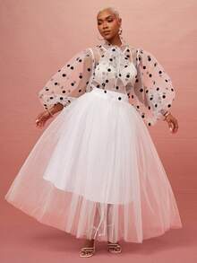 Vixey Black Double Layer Tulle Mesh Midi Skirt With Taffeta Lining - White - View 1