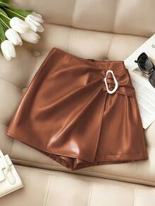 Franclia Váy quần da PU phong cách đường phố thường ngày dành cho nữ, thích hợp cho lễ tốt nghiệp, công sở, tựu trường. - Rỉ Nâu - Xem 4