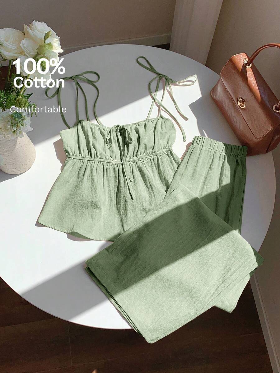 Comfortcana Trang phục hai mảnh dành cho phụ nữ mặc hàng ngày - Màu xanh Ô liu - Xem 1