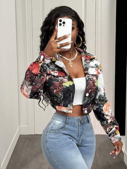 BamGleam Four-Season Retro Jacquard Cropped Jacket - Hot Girl Style Crop Slim-Fit Coat | Ideal For Dates, Outings & Commute - Sweet & Cool Niche Fashion Jacket