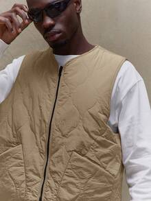 Musero Men Reversible Lightweight Padded Zip Through Vest Winter Coat Spring Summer Holiday Vacation - Apricot - View 2