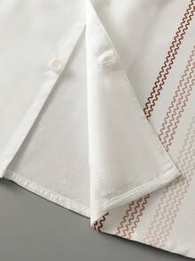 EGENSIO 男士西装领单排扣条纹休闲通勤短袖衬衫 - 白色 - 查看 6