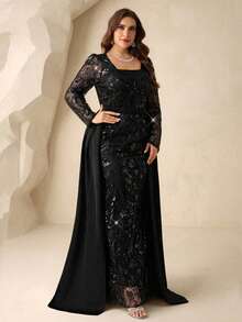 Coutiva Váy dạ hội sequin sang trọng, váy dự tiệc thanh lịch cao cấp - màu đen - Xem 6