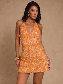 Glamine 女士短款连衣裙，亮橙色亮片装饰，优雅适合派对、约会、节日、新年等场合。 - 橘色 - 查看 6