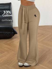 SHEIN EZwear Pantalones acampanados con bordado marrón café para mujer - Café integral - Ver 7