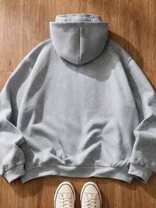 SWAVVY Men's Letter Print Long Sleeve Zip Front Casual Hoodie Grey Hoodie Men Men S Street Wear Zip Up - Light Grey - View 4