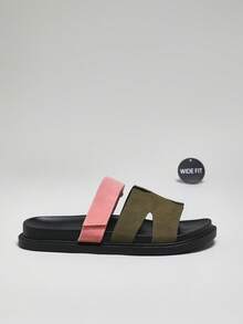 SHUZIA Zapatos anchos para mujer, cómodos, de punta abierta, con suela gruesa, de uso diario, tipo slip-on en ante color caqui y rosa, sandalias anchas, esenciales de viaje para el verano - Verde militar - Ver 5