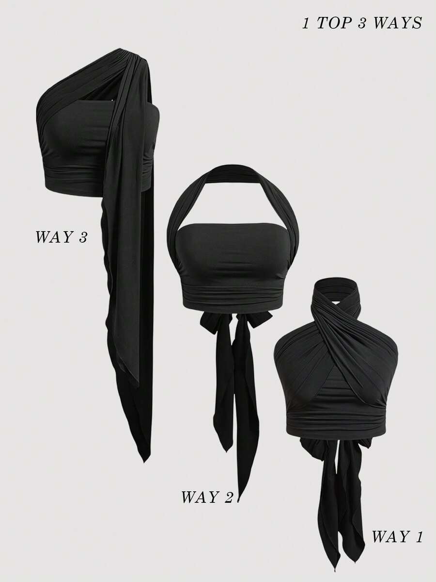 Truni 大码女士优雅纯黑色百搭露背吊带背心，多穿款式，适合约会、通勤、日常穿着/2026/新年 - 黑色 - 查看 1