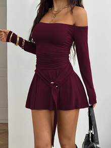 SHEIN HypeZone Đầm dài tay ôm sát, hở vai dành cho nữ - Màu Hồng Tươi - Xem 5
