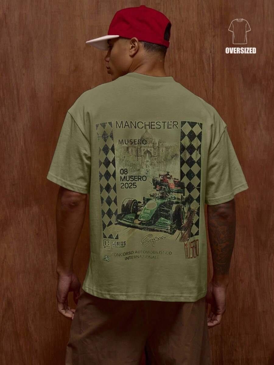 Musero Oversized Short Sleeve Graphic Printed T-Shirt Fall/SPRING SUMMER - Army Green - View 1