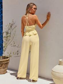 Vivid Eden Conjunto de 2 piezas de verano con top de tirantes de unicolor sin mangas casual y pantalones rectos sueltos - Amarillo claro - Ver 3