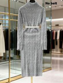 SHEIN Franclia 新款秋冬欧美休闲高领修身中长针织毛衣连衣裙 - 淺灰色 - 查看 2