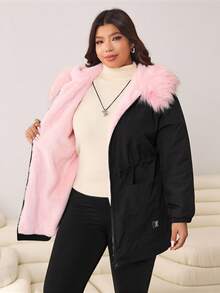 Solflare Plus Size Women Thermal Lined Hooded Jacket, Autumn/Winter - Black - View 7