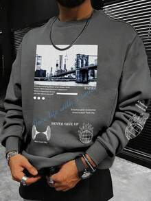 Manfinity Homme Men's Casual Printed Long Sleeve Sweatshirt - Dark Grey - View 1