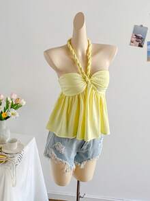 Soleia 女士度假浪漫豌豆绿露背吊带背心，适合海滩、海边、性感约会、海滩度假、假日、下午茶、婚礼季、派对、邮轮度假、城市度假、波西米亚风度假、音乐节等场合，可内穿或外穿，适合所有季节。 - 綠色 - 查看 4