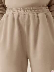 SUMWON Oversized Tween Hoodie And Wide Leg Sweatpants Co-Ord Set With Front Pocket And Studios Print For Girls For Casual And Vacation - Beige - View 7