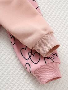 Cozy Pixies 2件套女婴爱心图案针织柔软圆领长袖套头卫衣，适合情人节穿着 - 藕粉色 - 查看 5