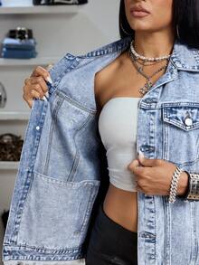 Jeanoix Y2K Women's Single-Breasted Casual Loose Versatile Frayed Denim Vest Jacket - Light Wash - View 8