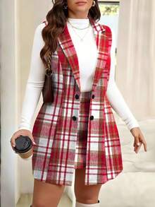 Vionelle Bộ vest và chân váy kẻ caro thanh lịch dành cho nữ cỡ lớn, thích hợp cho công sở. - Nhiều màu - Xem 4