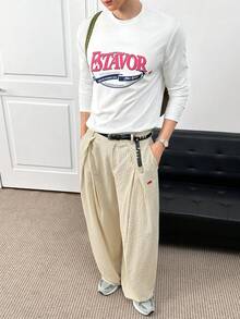 ESTAVOR 男士休闲印花圆领长袖T恤 - 白色 - 查看 6