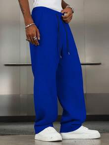 PAVTROS Men's Letter Print Drawstring Waist Casual Sweatpants - Blue - View 6