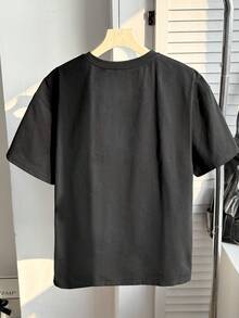 SHEIN 少女蜻蜓图案黑色圆领短袖休闲百搭T恤 - 黑色 - 查看 2