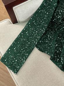 Franclia 女士弹力金属银色圆领长袖上衣 - 墨綠色 - 查看 4