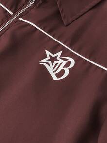PAVTROS Manfinity Streetrush 2pcs Men's Star Print Short Sleeve Zipper Front Shirt & Shorts Outfit - Burgundy - View 5